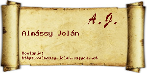 Almássy Jolán névjegykártya